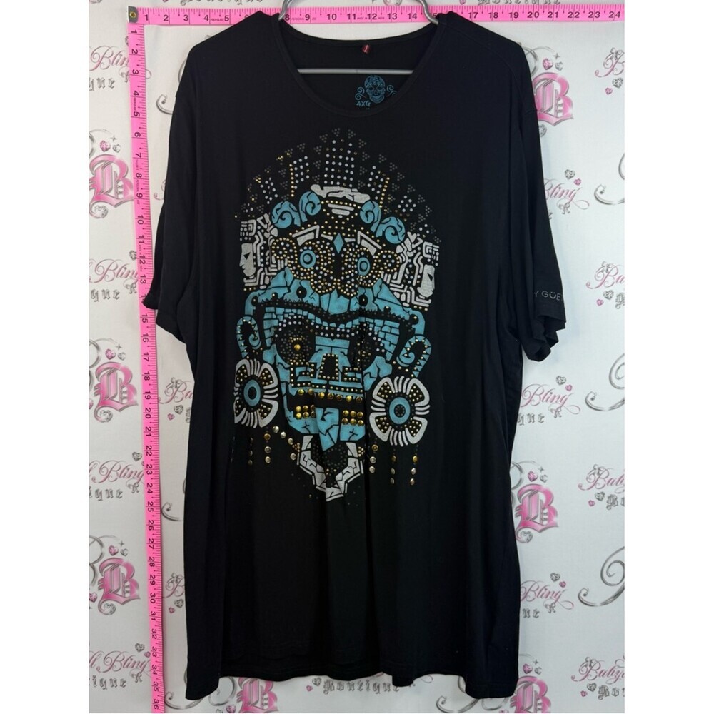 T-shirt skull studded gold Black Short-Sleeve Graphic Tee with Teal Aztec Motif